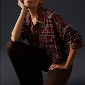 NEW Anthropologie Cropped Plaid Shirt Medium